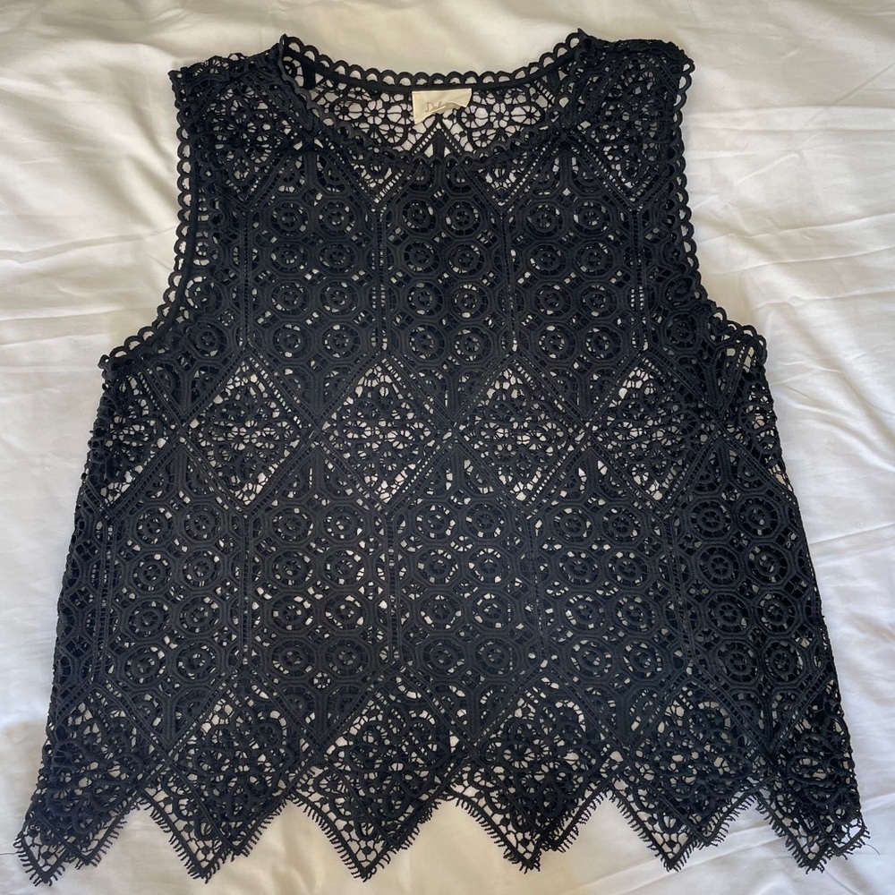 Anthropologie Black Lace Sleeveless Top Size Large